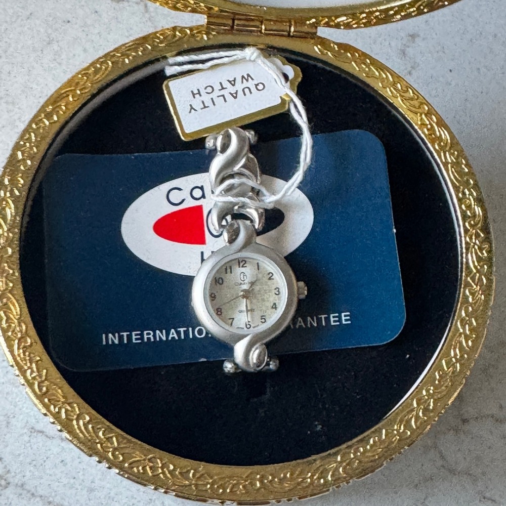 Calvin Hill Womens Quartz Watch Silver Tone Bracelet Greek Ceramic‎ Trinket Box